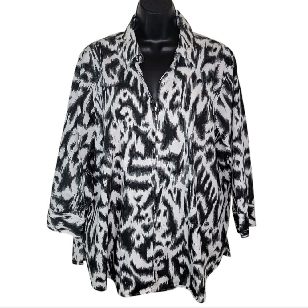 Foxcroft Wrinkle Free Shaped Fit Full zip Blouse 20w